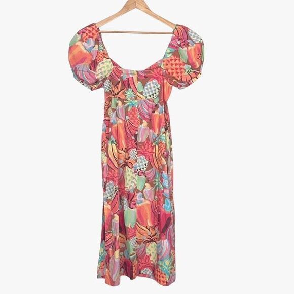 Farm Rio Fruit Salad Midi Womens Cotton Short Puff Sleeve Midi Dress Medium $225 - Picture 5 of 13